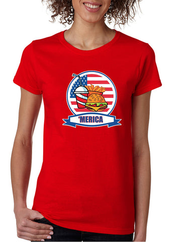 Women's T Shirt Fast Food 'merica Love USA 4th Of July