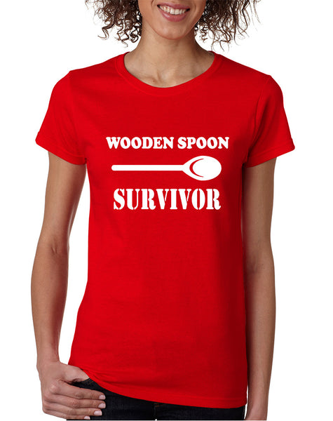 Women's T Shirt Wooden Spoon Survivor Funny Text Humor Tee