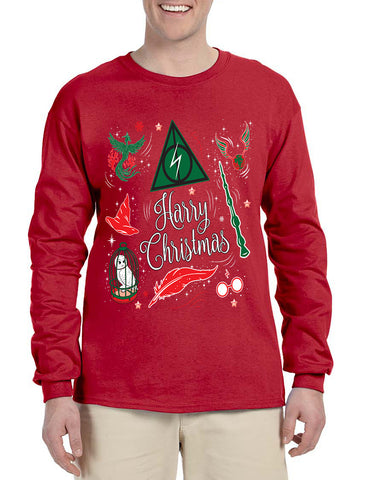 Men's Long Sleeve Harry Christmas Cool Ugly Xmas Holiday Shirt