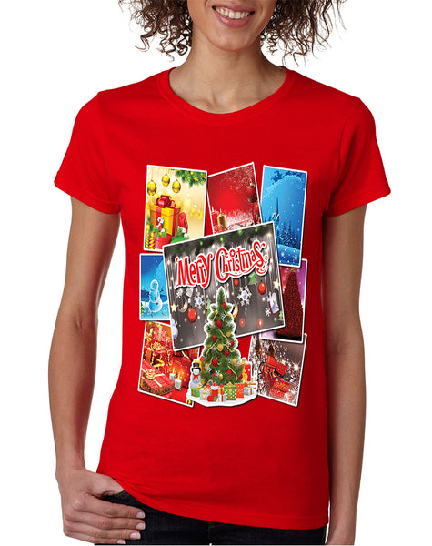 Women's T Shirt Christmas Postcards Holiday Graphic T Shirt Gift