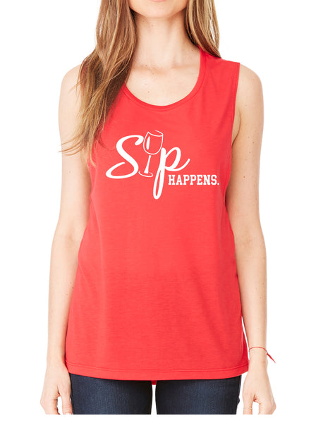 Women's Flowy Muscle Top Sip Happens Cool drinking Top