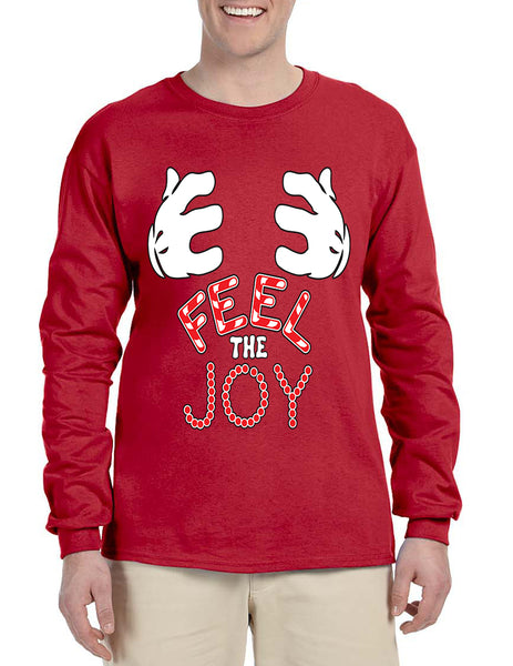 Men's Long Sleeve Feel The Joy Mickey Hands Cute Xmas Shirt