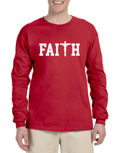Men's Long Sleeve Faith Print Cross Love Christian Shirt