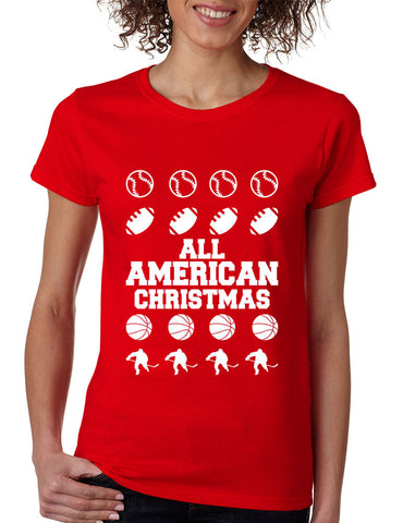 Women's T Shirt All American Christmas Love Sport Fans Gift - ALLNTRENDSHOP - 1