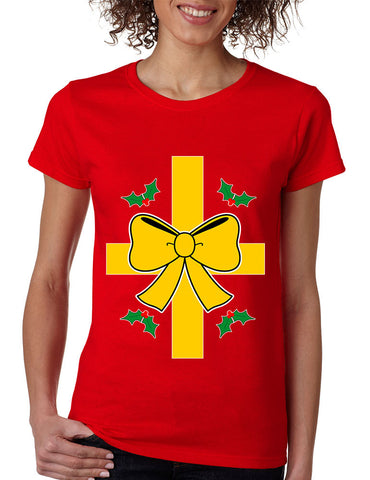 Women's T Shirt Christmas Gift Wrap Xmas Ugly T Shirt Fun Top - ALLNTRENDSHOP - 1