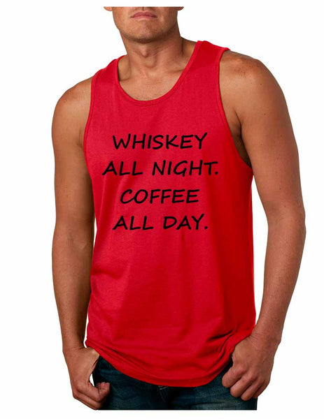 Men's Tank Top Whiskey All Night Coffee All Day Party Funny Top - ALLNTRENDSHOP - 3