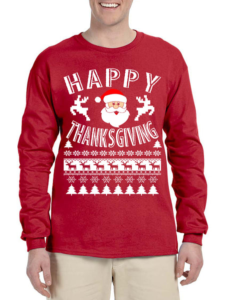 Men's Long Sleeve Happy Thanksgiving Ugly Santa Holiday Gift