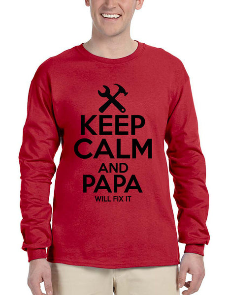 Men's Long Sleeve Keep Calm And Papa Will Fix It Grandpa Holiday Tee - ALLNTRENDSHOP - 3