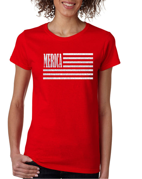 Women's T Shirt Merica Glitter White Flag 4th Of July Tee