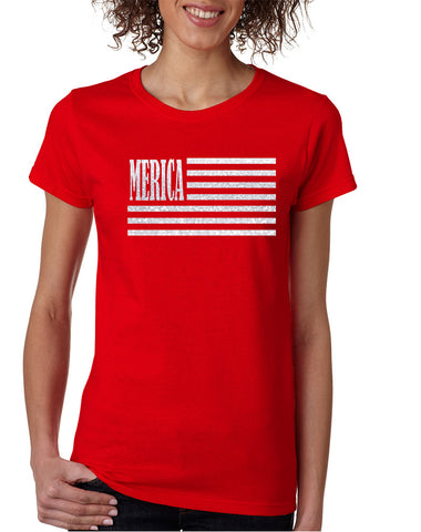 Women's T Shirt Merica Glitter White Flag 4th Of July Tee