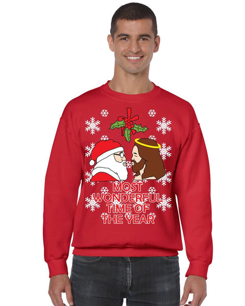 Most wonderful time Santa Jesus mistletoe mens sweater - ALLNTRENDSHOP - 3