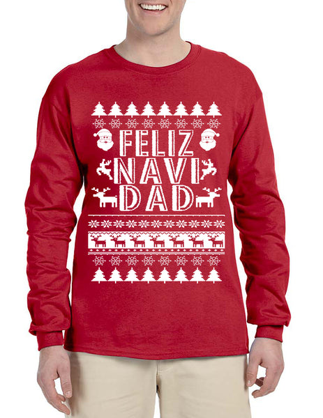 Men's Long Sleeve Feliz Navidad Ugly Xmas Holiday Gift Cute Tee
