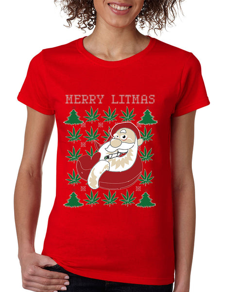 Women's T Shirt Santa Litmas Merry Christmas Ugly Sweater
