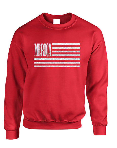 Adult Sweatshirt Merica Glitter White Flag 4th Of July USA