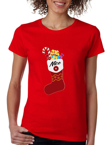 Women's T Shirt Nice Xmas Ugly Socks Graphic Holiday Gift Funny Tee