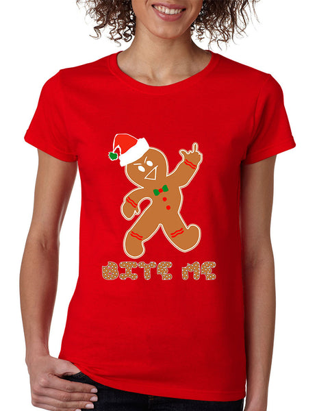 Women's T Shirt Bite Me Gingerbread Ugly Christmas Funny Cool Gift - ALLNTRENDSHOP - 2