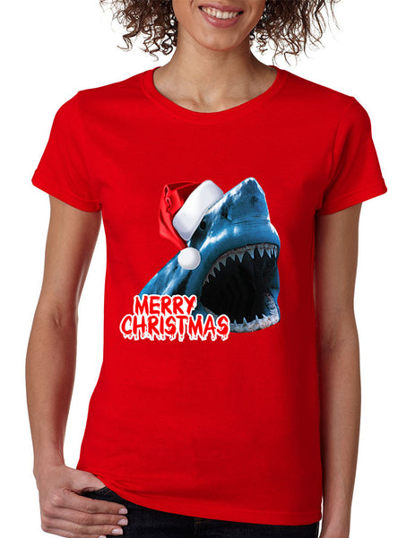 Women's T Shirt Santa Jaws Merry Christmas Ugly Fun Xmas Top - ALLNTRENDSHOP - 3