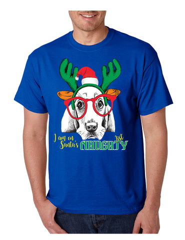 Men's T Shirt I Am On Santa's Naughty List Cute Dog Xmas Gift