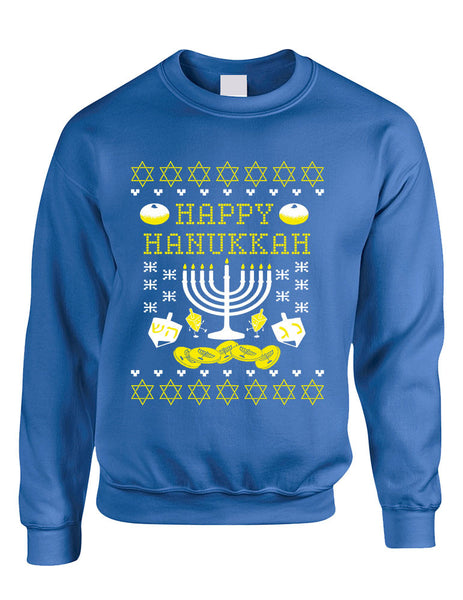 Adult Crewneck Happy Hanukkah Jewish Menorah Ugly Sweater - ALLNTRENDSHOP - 4