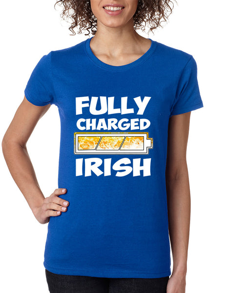 Women's T Shirt Fully Charged Irish St Patrick's Day Tee Fun - ALLNTRENDSHOP - 3
