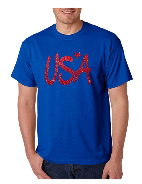Men's T Shirt USA Red Glitter Love America 4th Of July Shirt