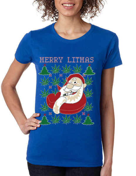Women's T Shirt Santa Litmas Merry Christmas Ugly Sweater