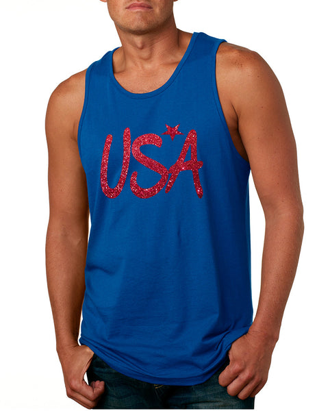 Men's Tank Top USA Red Glitter Love America 4th Of July Top