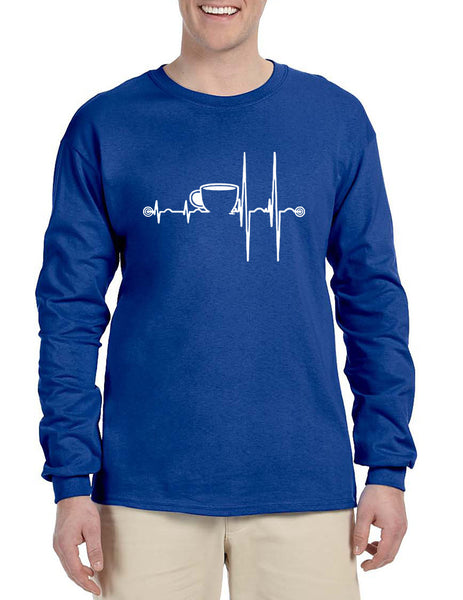 Men's Long Sleeve Coffee Heartbeat Coffee Lovers Tee Shirt