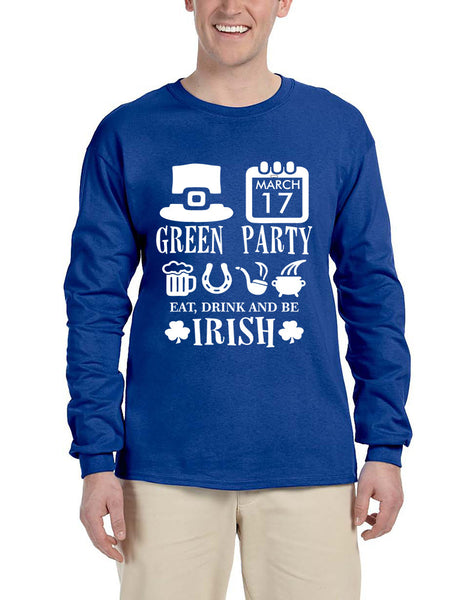 Men's Long Sleeve Green Party St Patrick's Day Shirt Drunk Top