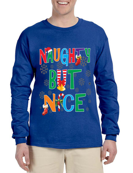 Men's Long Sleeve Naughty But Nice Cute Xmas Shirt Humor Gift