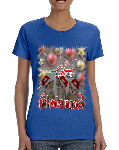 Women's T Shirt These Cats Like Christmas Cute Tee Cat Lover Gift
