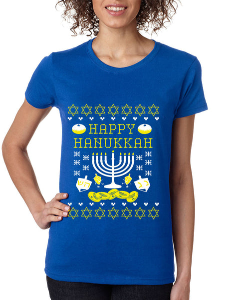 Women's T Shirt Happy Hanukkah Jewish Menorah Tee Shirt - ALLNTRENDSHOP - 4