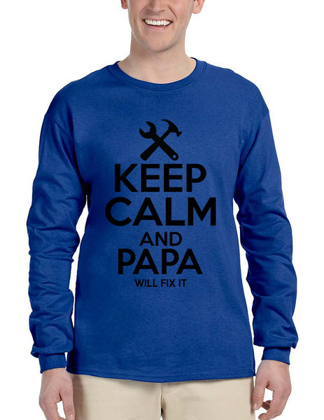 Men's Long Sleeve Keep Calm And Papa Will Fix It Grandpa Holiday Tee - ALLNTRENDSHOP - 2