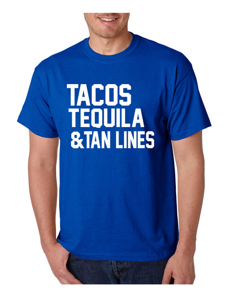Men's T Shirt Tacos Tequila Tan Lines Beach Summer Top