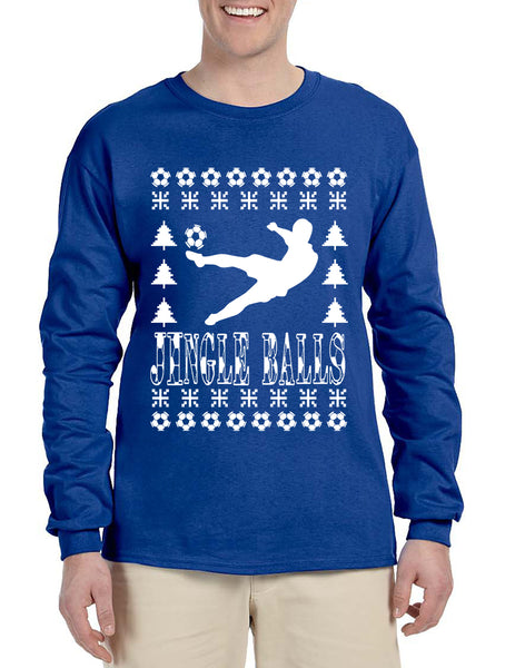 Men's Long Sleeve Jingle Balls Soccer Ugly Xmas Sport Lover Shirt