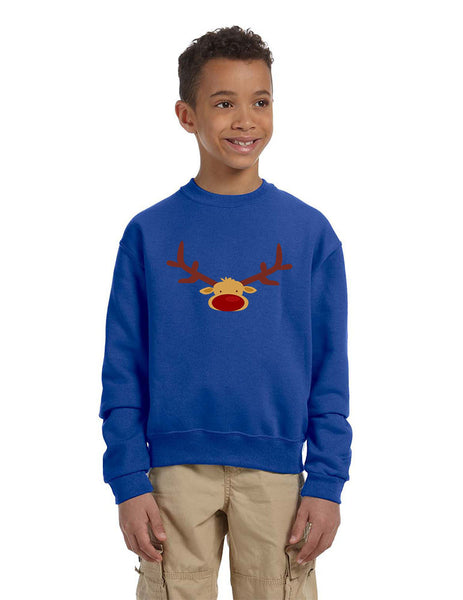 Kids Crewneck Reindeer Face Christmas Gift Cool Xmas Top
