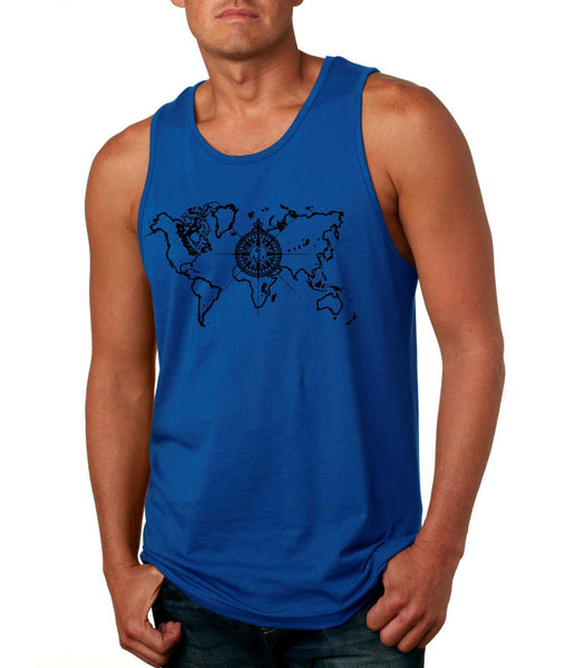 Men's Tank Top World Map Compass Cool Graphic Top - ALLNTRENDSHOP - 5