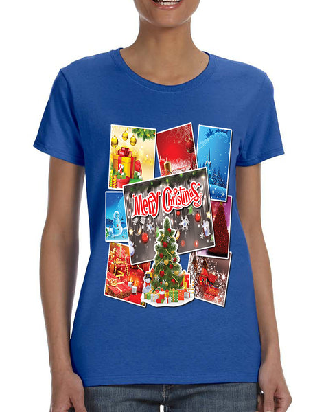 Women's T Shirt Christmas Postcards Holiday Graphic T Shirt Gift