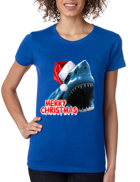 Women's T Shirt Santa Jaws Merry Christmas Ugly Fun Xmas Top - ALLNTRENDSHOP - 4