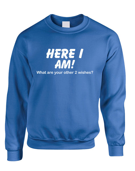 Adult Sweatshirt Here I Am What Are Your Other 2 Wishes Humor