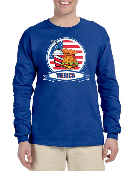 Men's Long Sleeve Fast Food 'merica 4th Of July Funny Tee