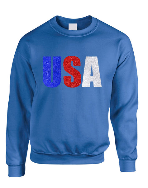 Adult Sweatshirt USA Glitter Flag Colors 4th Of July America
