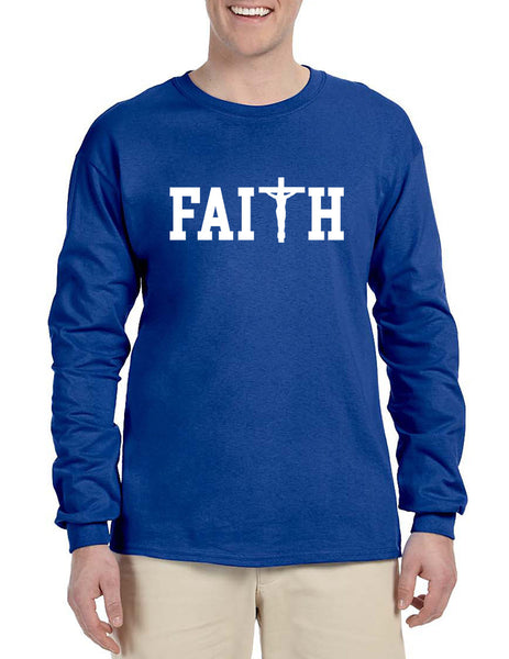 Men's Long Sleeve Faith Print Cross Love Christian Shirt