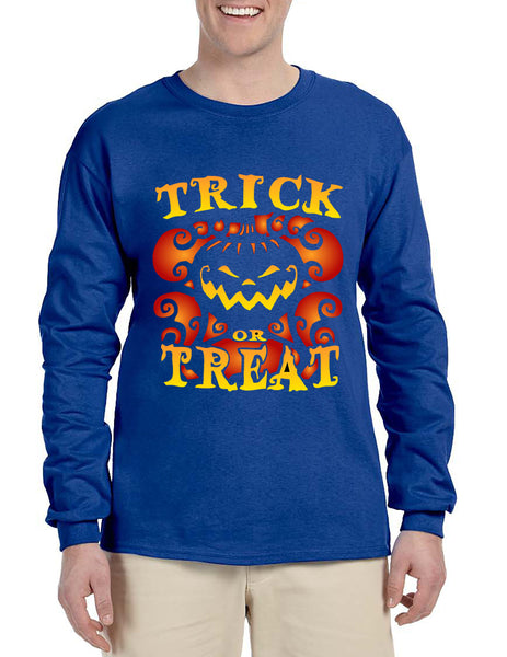 Men's Long Sleeve Trick Or Treat Halloween Top Pumpkin Shirt