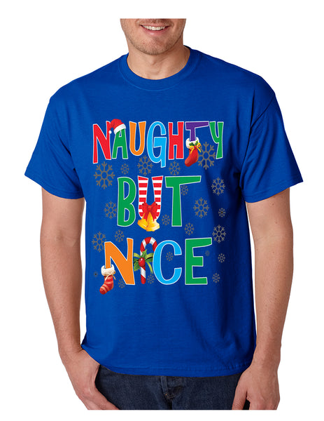 Men's T Shirt Naughty But Nice Humor Xmas Shirt Cute Holiday Gift