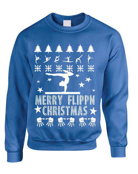 Adult Sweatshirt Merry Flippn Christmas Gymnastics Ugly Xmas