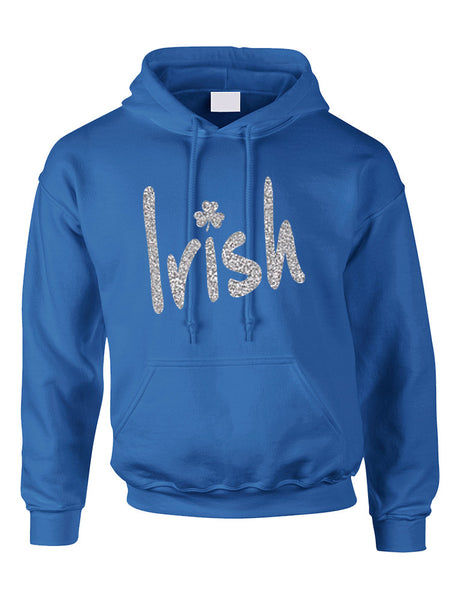 Adult Hoodie Irish Glitter Silver Shamrock St Patrick's Top