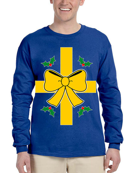 Men's Long Sleeve Christmas Gift Wrap Xmas Ugly Funny Shirt - ALLNTRENDSHOP - 4