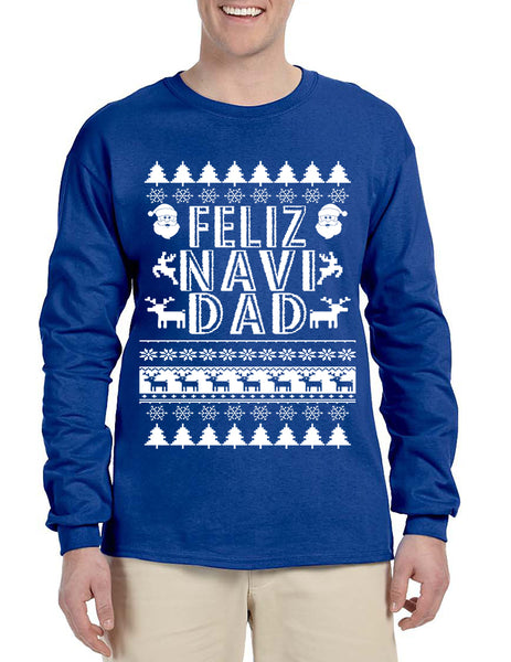 Men's Long Sleeve Feliz Navidad Ugly Xmas Holiday Gift Cute Tee