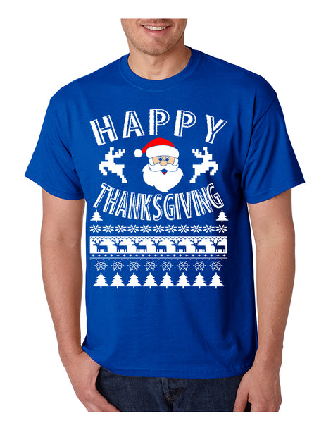 Men's T Shirt Happy Thanksgiving Ugly Santa Holiday Tshirt Gift
